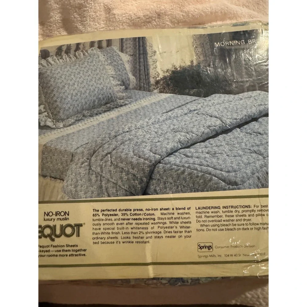 Vintage Pequot Morning Breeze King Sheet Set Blue Floral Luxury Muslin No Iron